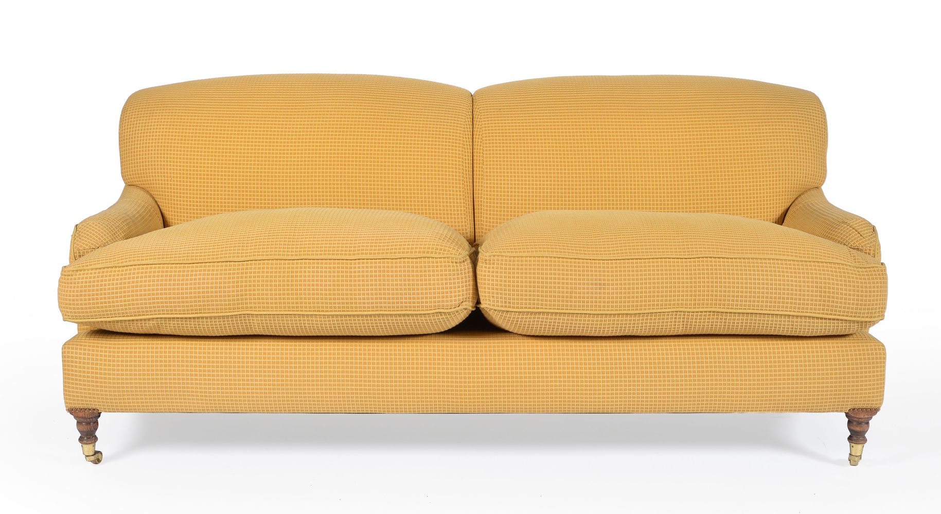 A companion pair of yellow upholstered sofas, of recent manufacture, possibly by Kingcome sofas, - Image 2 of 2