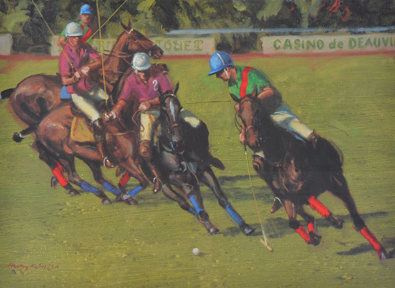 Henry Koehler (American b. 1927) Mounting Up; Groom with Polo Ponies; Polo at Deauville Lithograph - Image 4 of 8