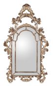 A pair of Italian carved and silvered wall mirrors, in the rococo style, 20th century, with