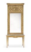 A Swedish giltwood and gilt composition mirror and console table, late 19th century, the mirror with