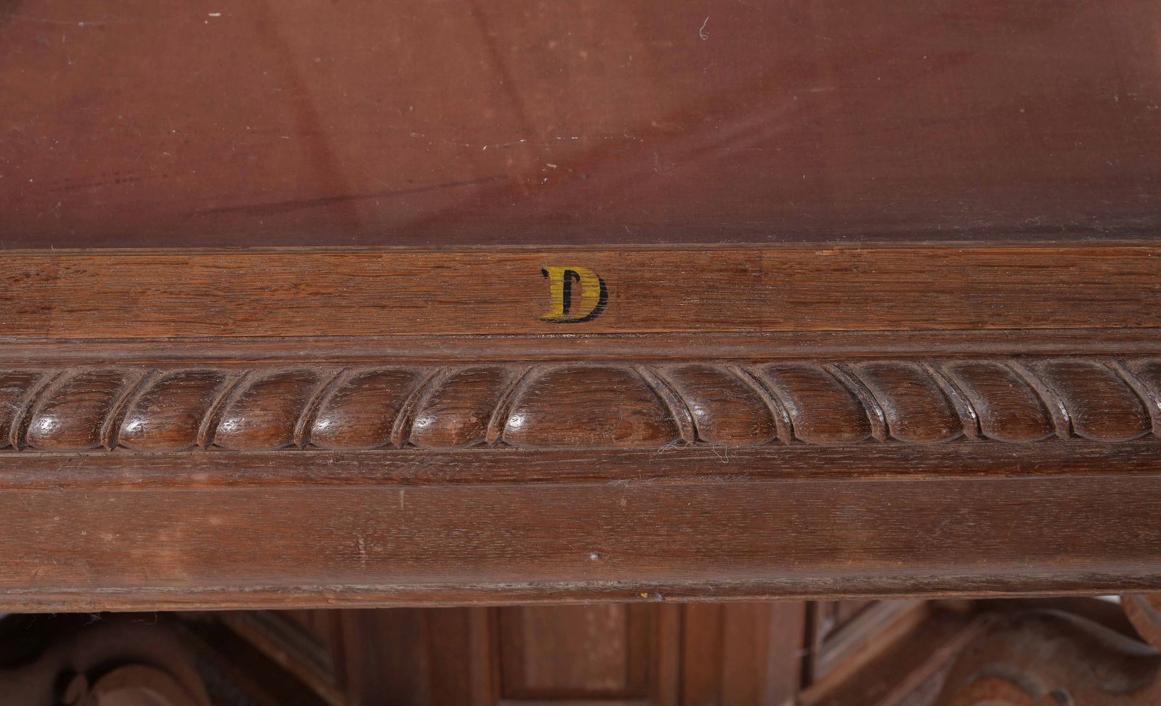 A Victorian oak octagonal display table, late 19th century, the tope centred by a pineapple finial - Image 4 of 5