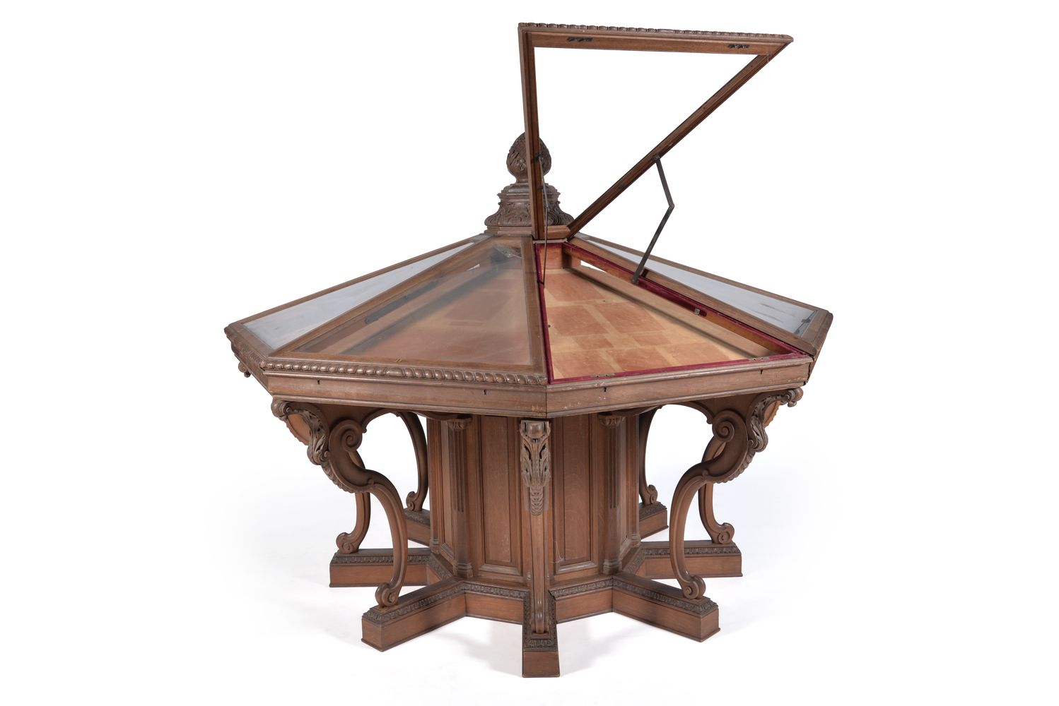 A Victorian oak octagonal display table, late 19th century, the tope centred by a pineapple finial - Image 2 of 5