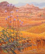 Alan Cotton (British b. 1938), Cyprus - Hillside Crops and Thistles near Durousha