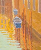 Alan Cotton (British b. 1938), Venice - The Orange Mooring Poles