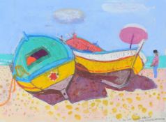 Leon Morrocco (Scottish b. 1942), Two Boats Mondello Beach Front, Sicily