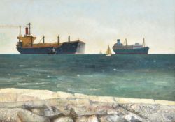 Richard Eurich (British 1903-1992), Tanker in the Solent