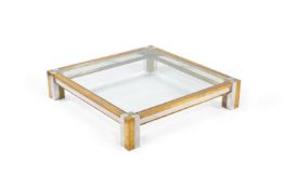 Maison Jansen (manner of), a large chrome and brass coffee table