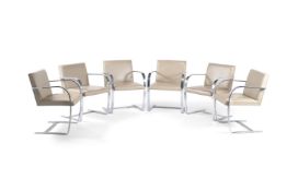 Ludwig Mies van der Rohe, a set of six Brno elbow dining chairs by Knoll