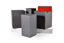 Five MDF gallery display pedestals or plinths