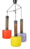 Stilnovo, a three light multicoloured blown glass pendant light fitting