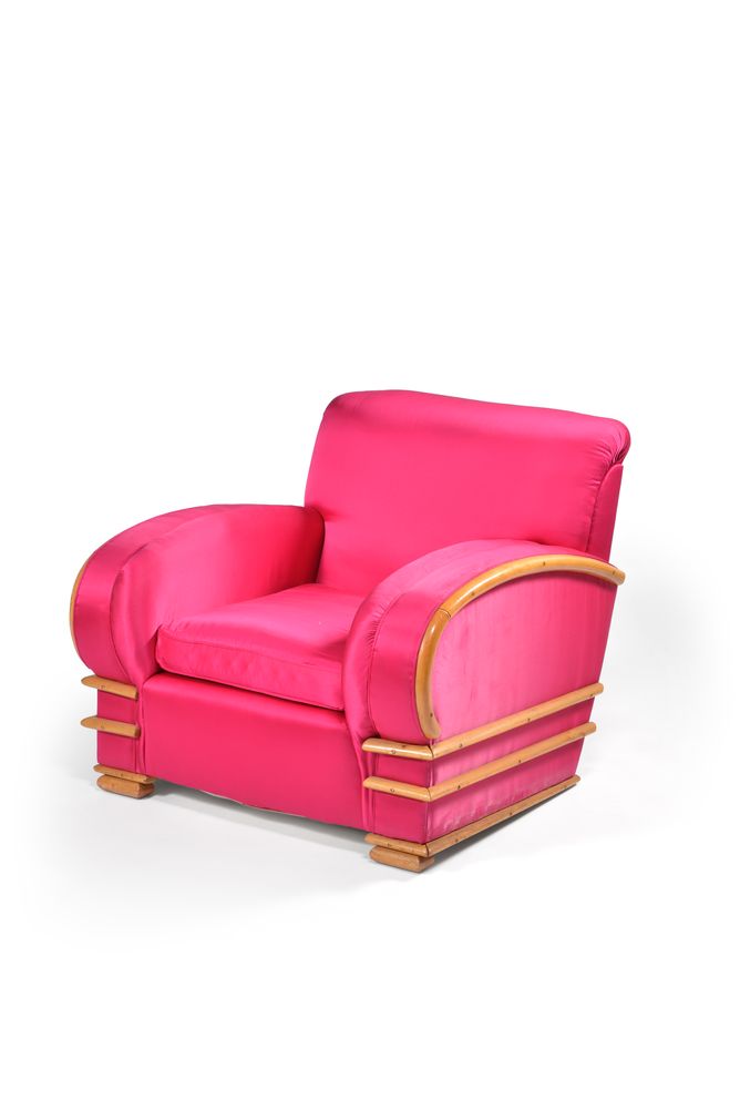 An Art Deco lounge armchair and matching footstool - Image 2 of 3