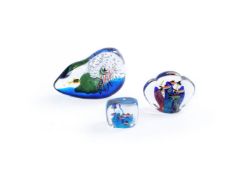 Murano glass, three coloured glass aquarium paperweights