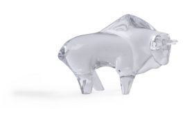 Daum, a clear glass model of a bison or bull