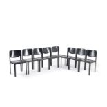 Tito Agnoli for Matteo Grassi, set of eight black leather dining chairs