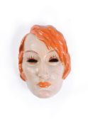 Rudolf Podany for Keramos, a painted terracotta wall mask of a lady,