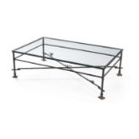 Diego Giacometti (manner of), a wrought iron and parcel gilt coffee table