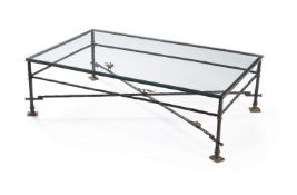 Diego Giacometti (manner of), a wrought iron and parcel gilt coffee table