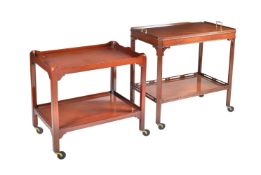 Two modern reproduction mahogany and hardwood two tier trollies