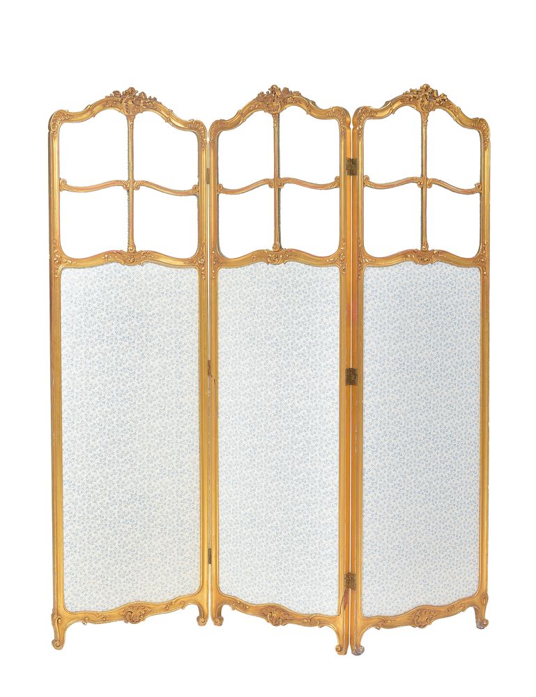 A late 19th century giltwood three fold screen