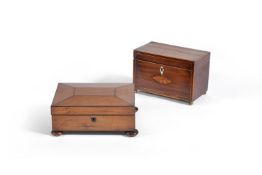 A late George III or Regency mahogany and ebony banded box