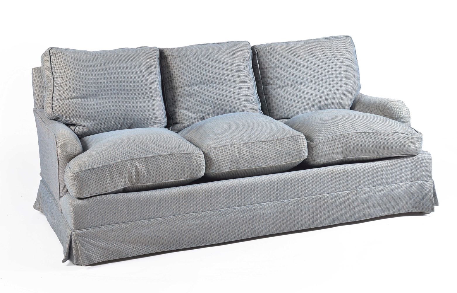 A blue chenille type upholstered three seat sofa - Image 2 of 2