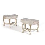 A pair of Venetian cream painted and parcel gilt stools