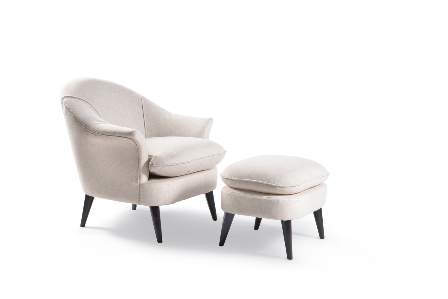 A beige upholstered armchair