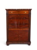 A Charles X mahogany secretaire a abbantant with rectangular mottled russet marble top with a drawer