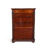 A Charles X mahogany secretaire a abbantant with rectangular mottled russet marble top with a drawer