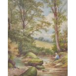 E. Lancaster (British 19th century)Boy fishing on the banks of a river