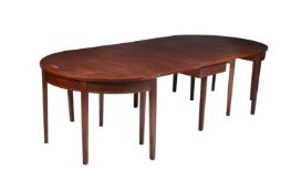 A George III and later mahogany three section D end dining table