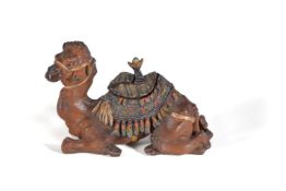 A Continental, probably Austrian, cold painted spelter Orientalist inkwell