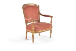 A French giltwood and upholstered armchair in Louis XVI style