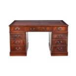 A modern reproduction mahogany twin pedestal desk