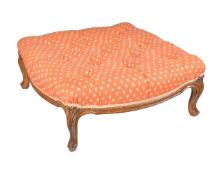 A beechwood low square stool in Louis XV manner