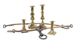 A pair of 19th century brass dwarf candlesticks