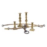 A pair of 19th century brass dwarf candlesticks