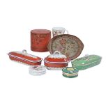 Assorted ceramics including; two oblong box and covers from a Victorian red ground toilet service