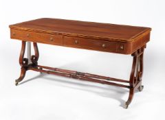 A Regency partridge wood and satinwood crossbanded library table