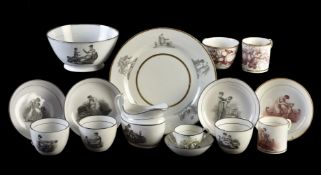 A selection of English porcelain bat printed tea wares