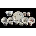 A selection of English porcelain bat printed tea wares