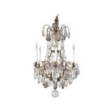 A gilt metal and cut glass hung six branch 'cage' chandelier in Louis XV taste