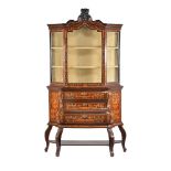 A Dutch walnut and marquetry inlaid display cabinet