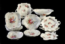 An English porcelain part dessert service painted with flowers