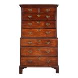 A George III mahogany and oak chest on chest