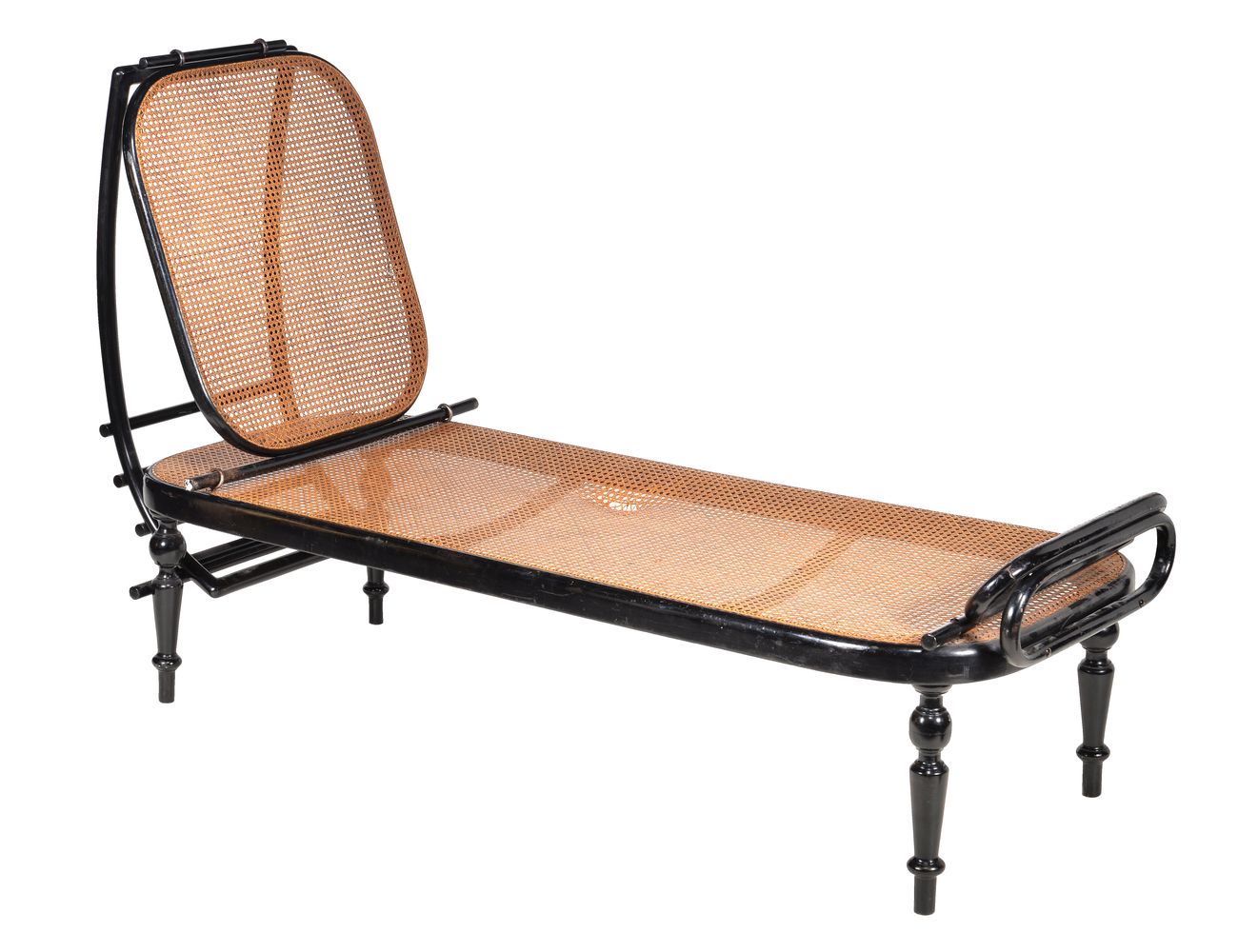 Gebruder Thonet, Vienna, an ebonised bentwood and caned day bed