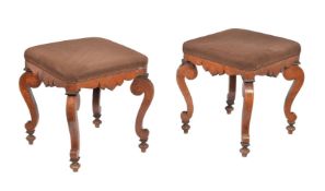 A pair of continental ash and inlaid stools