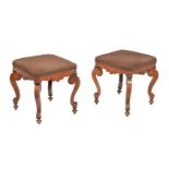 A pair of continental ash and inlaid stools