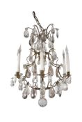 A gilt metal and cut glass hung six branch 'cage' chandelier in Louis XV taste