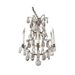 A gilt metal and cut glass hung six branch 'cage' chandelier in Louis XV taste